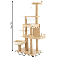 Multi-Level Wood Cat Tree Tower for Indoor All-in-one Pets Play Tree Climbing Jumping Toy Frame with Cushionss