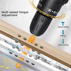 21V Household Power Tools Lithium Battery Rechargeable Cordless Drill Multifunction Screwdriver with Display and Impact Function