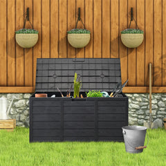 75gal Outdoor Garden Plastic Storage Deck Box Chest Tools Cushions Toys Lockable Seat