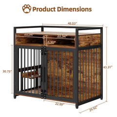 41/48 Inch Wooden Dog Crate Furniture with Storage Drawers, Adjustable Raised Feeder, Indoor Pet House for Large & Medium Dogs