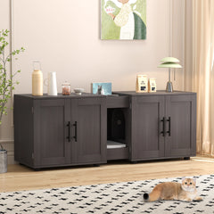 Litter Box Enclosure for 2 Cats, Cat Hidden Litter Box Enclosure Furniture with Double Room, Wooden Enclosed Cat Litter Box