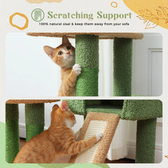 Multi-Level Cat Tree for Indoor Cactus Cat Tower with Sisal Scratching Posts Large Condo Deep Hammock Cat Accessories Cat toys