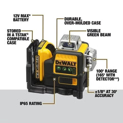 Dewalt DW089LG Laser level 3 Sides*360 Degree Vertical 12 Line Self-Leveling Horizontal And Vertical Cross Line Tools
