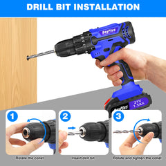 BRIEFNESS 21V Cordless Drill & Electric Screwdriver 45Nm, 2-Speed, LED Light, 26PCS Kit with Li-Ion Battery for Home DIY Blue