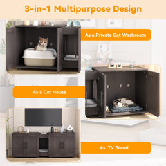 Litter Box Enclosure for 2 Cats, Cat Hidden Litter Box Enclosure Furniture with Double Room, Wooden Enclosed Cat Litter Box