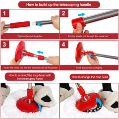 Spin Mop Bucket System with Wringer Set 3pcs Mop Heads Dehydration Magic Mops Extendable Pole Household Floor Cleaning Tools