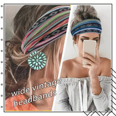 4PCS Boho Fashion Wide Headbands Sweat-absorbent Headscarf Bohemian Hair Accessories for Sports Tennis Gym Exercise MIAO-US