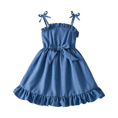 Toddler Girls Sleeveless Denim Ruffles Suspenders Dress Dance Party Princess Dresses Clothes Toddler Girl Outfit