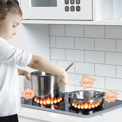 Wooden Play Kitchen Kids Playset with Cookware Accessories, Microwave, Oven, Sink, Real Lights & Sounds for Chef Pretend Play