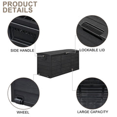 75gal Outdoor Garden Plastic Storage Deck Box Chest Tools Cushions Toys Lockable Seat