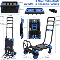 2-in-1 Hand Truck Dolly Folding Basket, 330LBS Platform Cart Dolly, Collapsible Utility Luggage Dolly Cart, WRetractable Handle