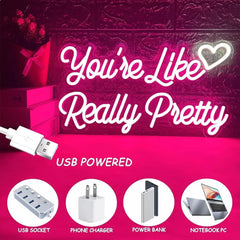 “You're really pretty” LED neon light up wall decorative lamp bedroom party wedding beauty store decoration gift USB powered