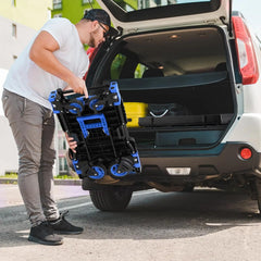 2-in-1 Hand Truck Dolly Folding Basket, 330LBS Platform Cart Dolly, Collapsible Utility Luggage Dolly Cart, WRetractable Handle