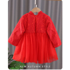 Toddler Kids Baby Girls Chinese Clothing Dress Red,Children New Year Clothes Girls Fairy Hanfu Dress Tulle Embroidery Tang Suit