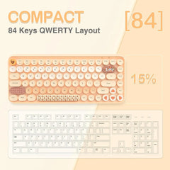 308i Pink Wireless 2.4G Keyboard and Mouse Set, Gradient Cute Round Keycaps for Retro Typewriter