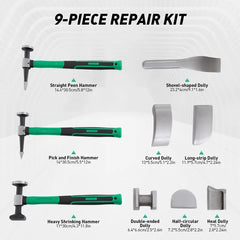 9pcs Auto Body Panel Fender Hammer Dolly Set Metal Body Hammer and Dolly Set Dent Repair Tools for Auto/Mechanical Repair