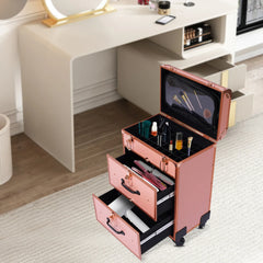 Travel Portable Beauty Luggage Trolley, Lockable W 360° Universal Wheel, Professional Rolling Makeup Train Case Makeup Artists