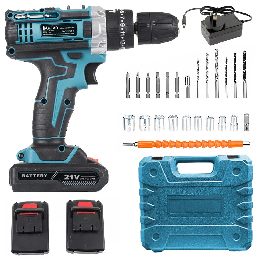 21V Cordless Drill Electric Screwdriver Electric Impact Drill Mini Wireless Power Driver DC Lithium-Ion Battery Power Tools