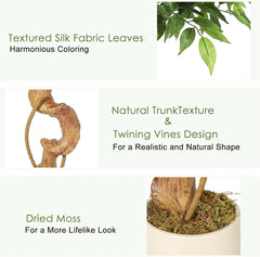 1Pcs Artificial Plants Ficus Tree 5ft Large Green Birch Fig in Pot Large Plants in Pot for Indoor Outdoor Home Office Garden Mod