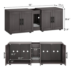 Litter Box Enclosure for 2 Cats, Cat Hidden Litter Box Enclosure Furniture with Double Room, Wooden Enclosed Cat Litter Box
