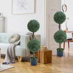 2pcs Topiary Trees Artificial Outdoor, 35" Milan Grass Ball Topiary Trees Boxwood Ball Trees for Porch, Home, Garden Decoration