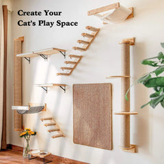 Cat Four Steps Stairway - Wall Mounted Wooden Stairs Ladder Climber Shelf Perch for Scratching, Climbing, Jumping and Relaxing