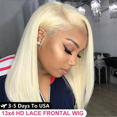 613 Blonde Short Bob Wigs Bone Straight Hd Lace Frontal 180% Density 13x4 HD Lace Front Wig Human Hair Brazilian For Women