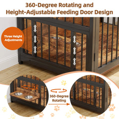 41/48 Inch Wooden Dog Crate Furniture with Storage Drawers, Adjustable Raised Feeder, Indoor Pet House for Large & Medium Dogs