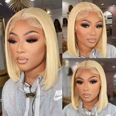 613 Blonde Short Bob Wigs Bone Straight Hd Lace Frontal 180% Density 13x4 HD Lace Front Wig Human Hair Brazilian For Women