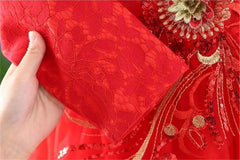 Toddler Kids Baby Girls Chinese Clothing Dress Red,Children New Year Clothes Girls Fairy Hanfu Dress Tulle Embroidery Tang Suit