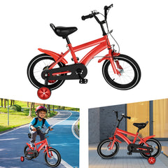 14 Inch Child Bike with Auxiliary Sports Wheel for Boys Girls WhiteRedBlueYellow