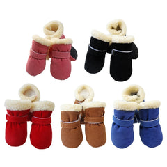 4pcsset Plush Pet Dog Shoes Autumn Winter Warm Dog Boots Socks Comfortable Anti-slip Puppy Cat Rain Snow Booties Footwear