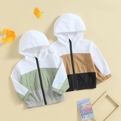 Toddler Boys Zip Up Hoodies Jacket Contrast Color Hooded Long Sleeve Coat Fall Winter Kids Clothes Outerwear