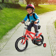 14 Inch Child Bike with Auxiliary Sports Wheel for Boys Girls WhiteRedBlueYellow