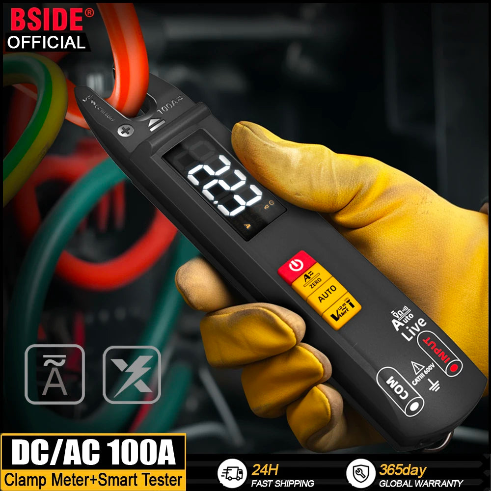 BSIDE. Smart Ammeter Clamp DC AC 100A Digital Fork Clamp Meter T-RMS Current Automatic Multimeter Voltage Ohm Electrical Testere