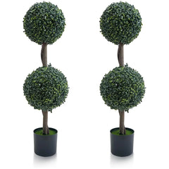 2pcs Topiary Trees Artificial Outdoor, 35" Milan Grass Ball Topiary Trees Boxwood Ball Trees for Porch, Home, Garden Decoration