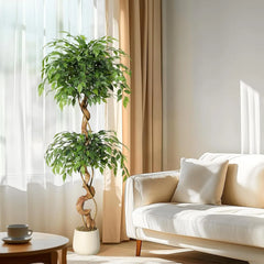 1Pcs Artificial Plants Ficus Tree 5ft Large Green Birch Fig in Pot Large Plants in Pot for Indoor Outdoor Home Office Garden Mod