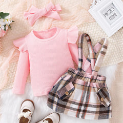 Baby Girls Autumn Clothes Set Long Sleeve Top Plaid Bow Skirt +Headband Casual Girls 3Pcs Outfit Christmas Costume For Infants