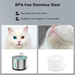 NPET Cat Water Fountain Stainless Steel, 50oz1.5L Dishwasher Safe Pet Water Fountain with Visible Window Light for Cats