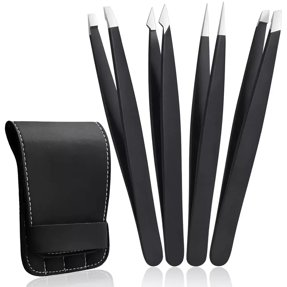 4Pcs Eyebrow Tweezer Colorful Hair Beauty Fine Hairs Puller Stainless Steel Slanted Eye Brow Clips Removal Makeup Tools With Box