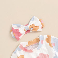 Lioraitiin 0-18M Summer Baby Girls Casual Romper Short Sleeve O Neck Floral Print Romper with Headband