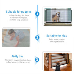 Dog Safety Gate Pet Safe Mesh Fence Portable Folding Baby Safety Gate Install Anywhere 180*72CM/ 110*72CM