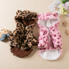 Winter Pet Dog Clothes Warm Fleece Dog Hoodie Leopard Dog Coat Jacket French Bulldog Clothing for Small Medium Dogs Pet Costumes