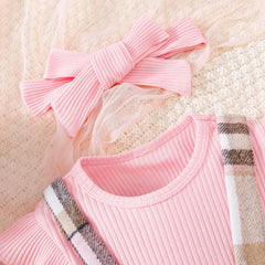 Baby Girls Autumn Clothes Set Long Sleeve Top Plaid Bow Skirt +Headband Casual Girls 3Pcs Outfit Christmas Costume For Infants