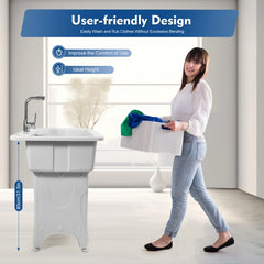 Multi-functional Plastic Laundry Sink, Ergonomic 31.5in Height, Pet Bath, Storage Rack, Gray Modern Design, Easy Install