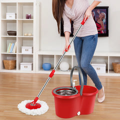 Spin Mop Bucket System with Wringer Set 3pcs Mop Heads Dehydration Magic Mops Extendable Pole Household Floor Cleaning Tools