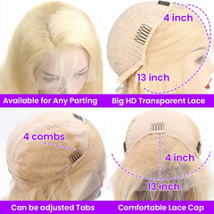 613 Blonde Short Bob Wigs Bone Straight Hd Lace Frontal 180% Density 13x4 HD Lace Front Wig Human Hair Brazilian For Women