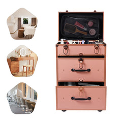 Travel Portable Beauty Luggage Trolley, Lockable W 360° Universal Wheel, Professional Rolling Makeup Train Case Makeup Artists