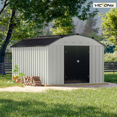 Victone 10'x12' Barn Style Metal Storage Shed for Outdoor, Steel Yard Shed with Design of Lockable Doors, Utility and Tools