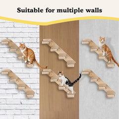 Cat Four Steps Stairway - Wall Mounted Wooden Stairs Ladder Climber Shelf Perch for Scratching, Climbing, Jumping and Relaxing